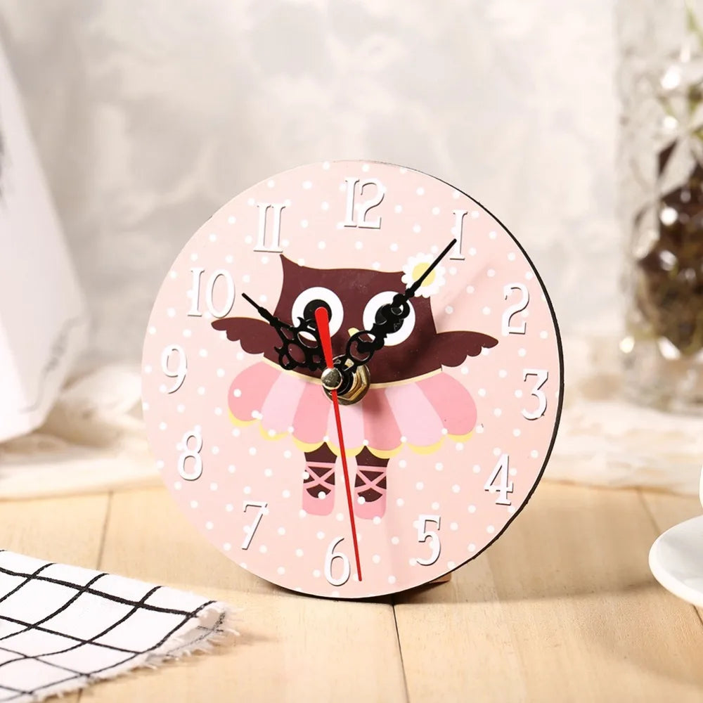 Wooden Owl Wall Clock 4.72in Round Quartz Desk & Wall Clock