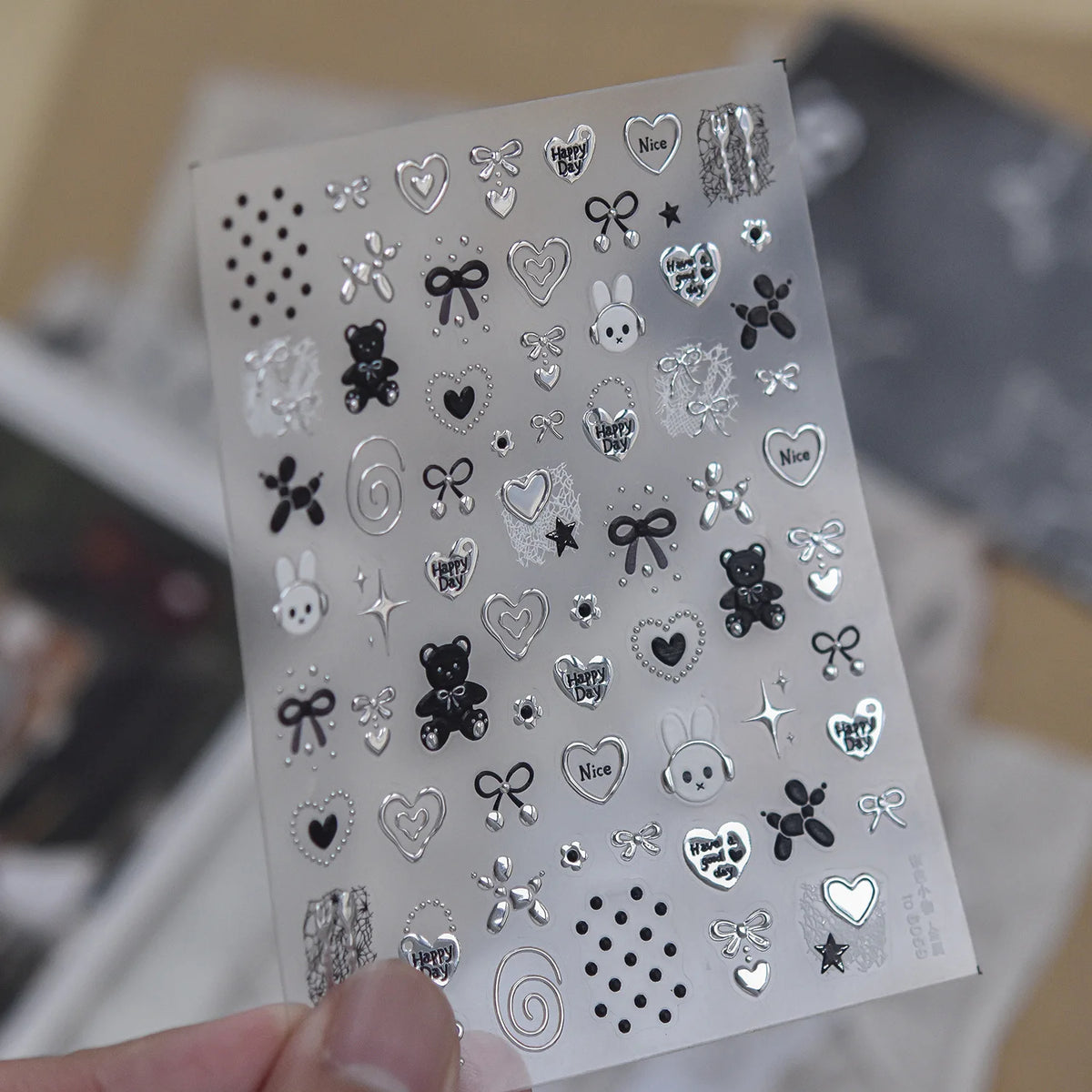 Retro Sweet Nail Stickers – Bear, Bow, Lace & Star Decals