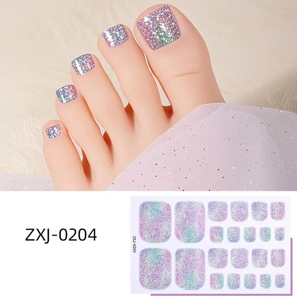Rainbow Glitter Toenail Stickers – Full Cover Waterproof Wraps