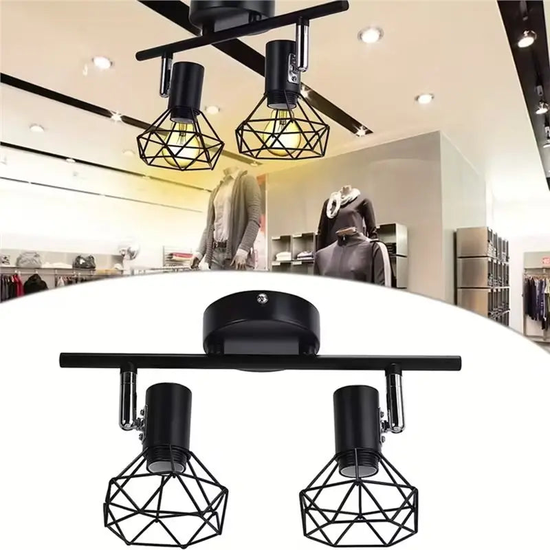 Retro Black E14 Wire Cage Spotlight – Ceiling & Wall Mount
