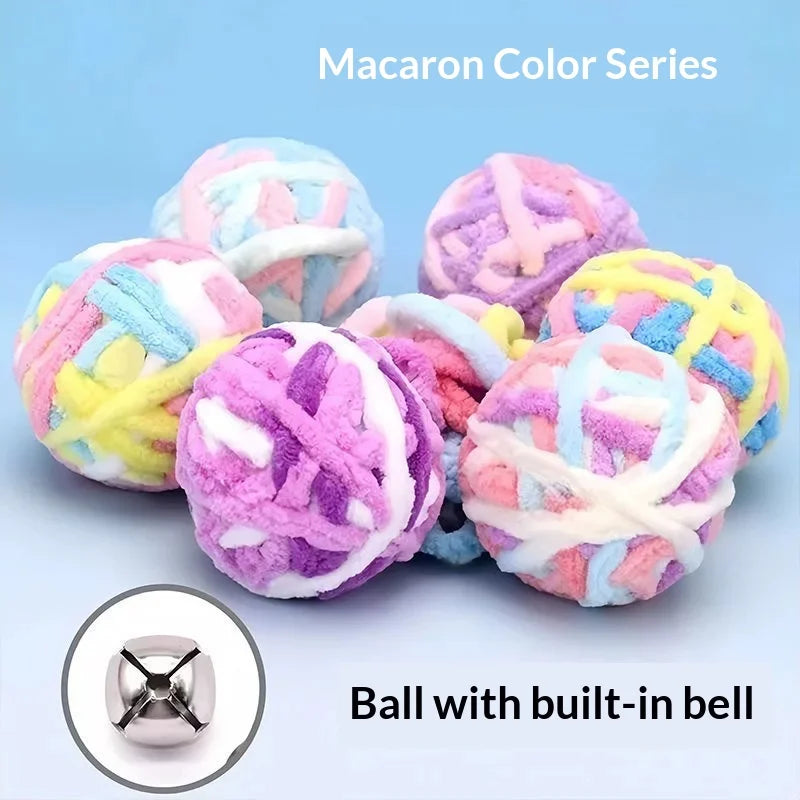 Colorful Yarn Cat Toy Ball with Bell & Long Tail | Interactive