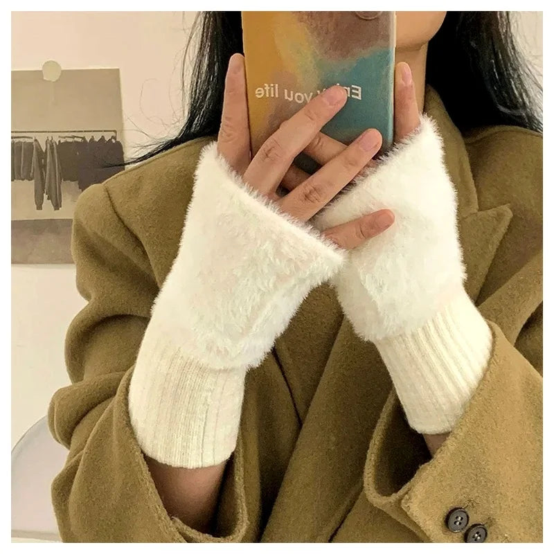 Women's Fingerless Knit Gloves – Warm Half-Finger Winter Mittens