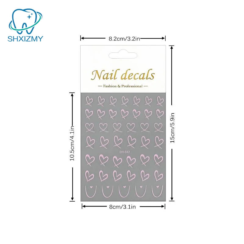 3D Heart Nail Art Stickers – Gold Silver Love Decals DIY