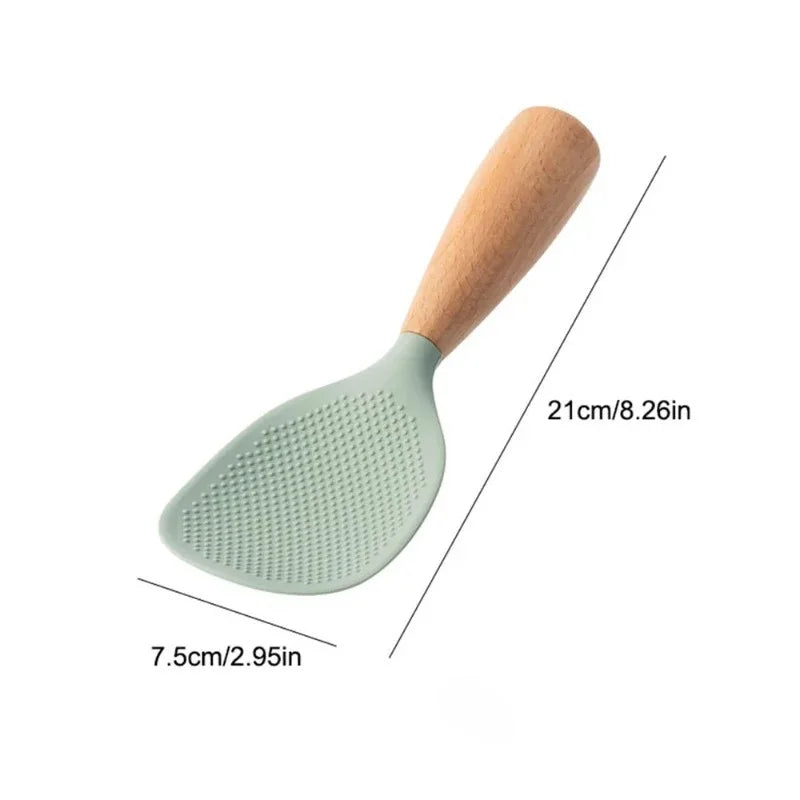 Vertical Silicone Rice Spoon – Non-Stick Wooden Handle