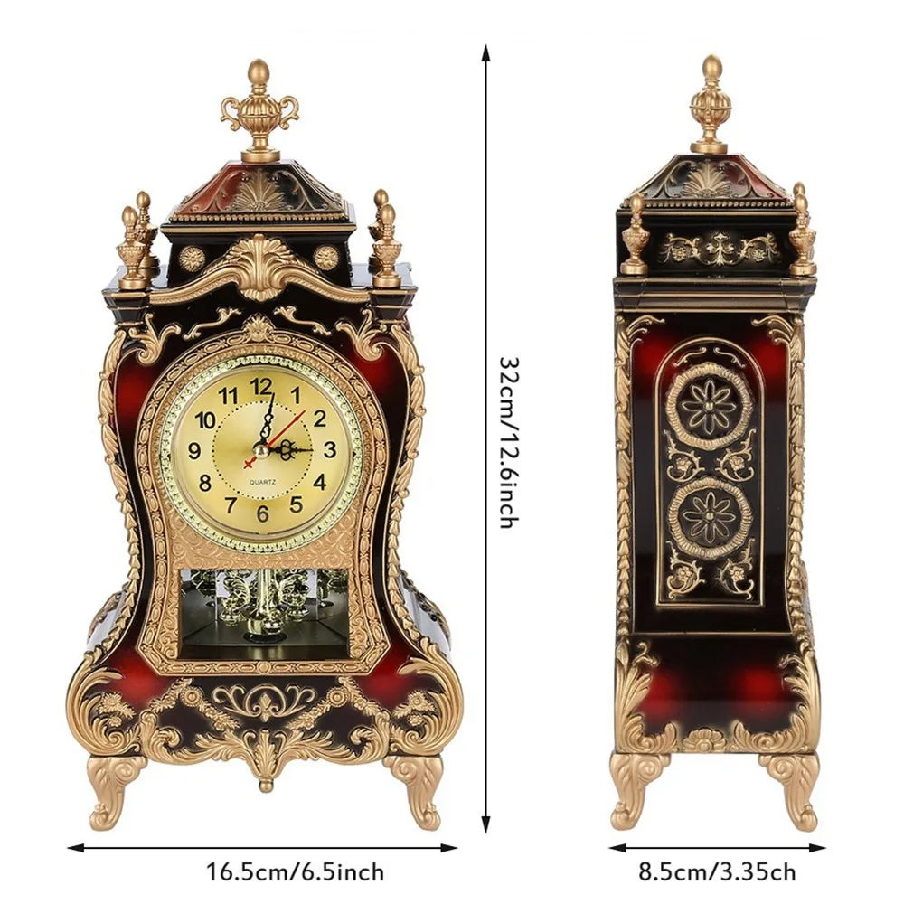 Vintage Desk Clock 12-Song Chiming Retro Clock – White/Brown
