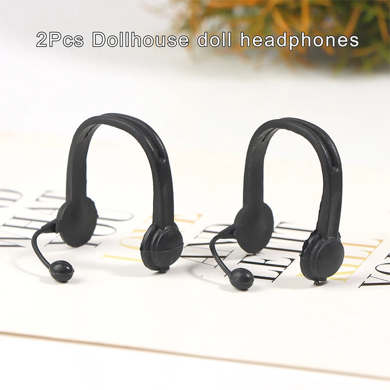 2Pcs 1:12 Dollhouse Miniature Headphone Model Décor Accessories