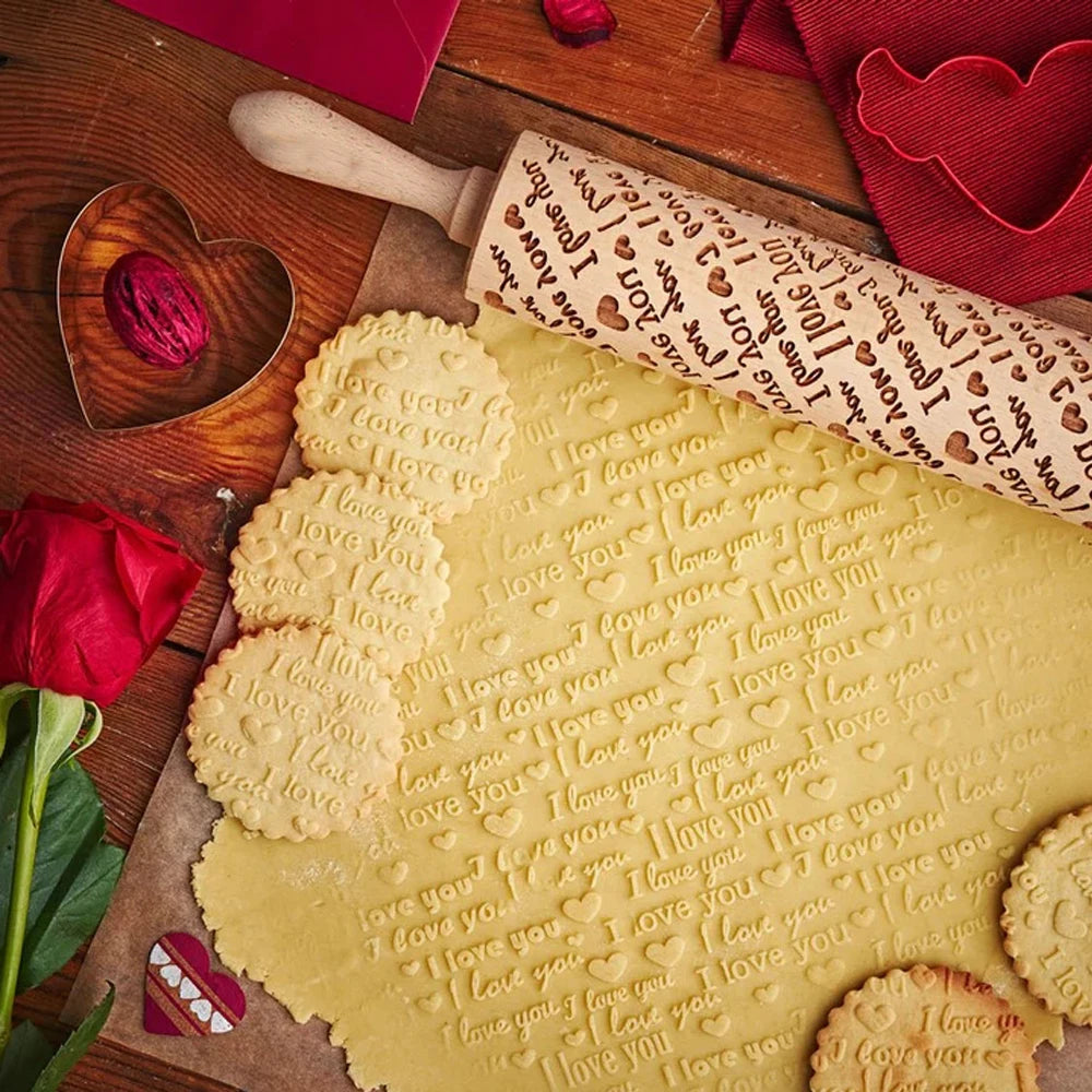 Wooden Embossed Rolling Pin – Love Heart 3D Cookie Mold | Arjmide