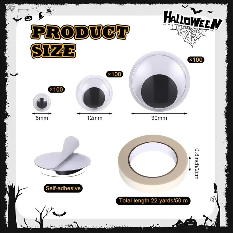 Halloween Masking Tape & 300 Self-Adhesive Googly Eyes Craft Kit