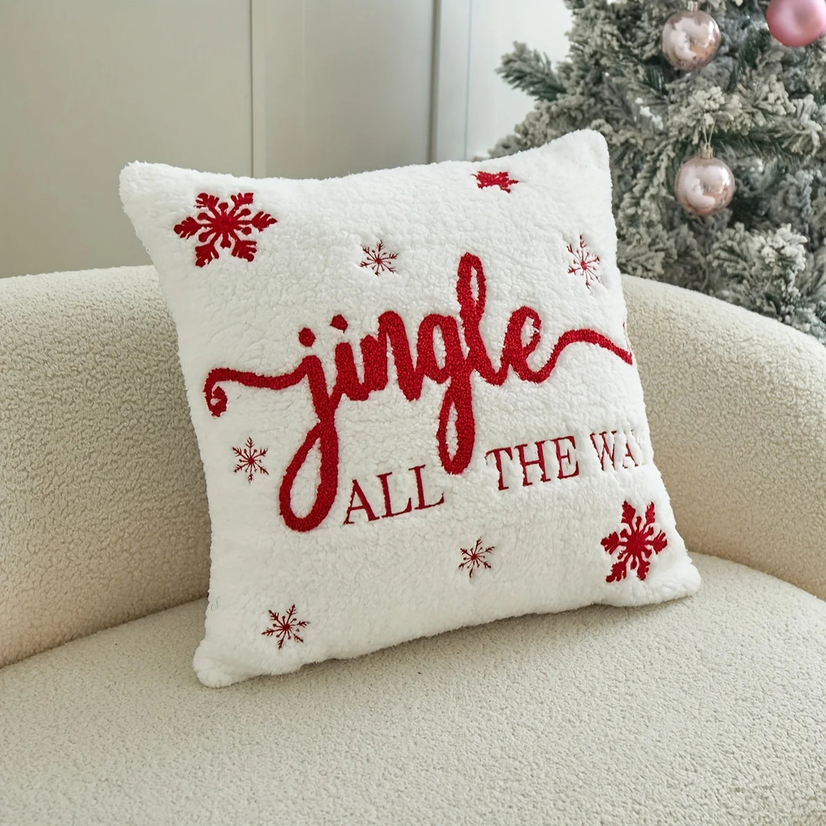 Christmas Embroidery Velvet Throw Pillow Cover 18x18"