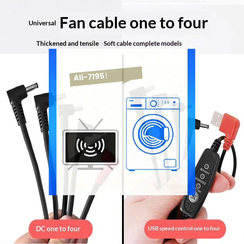 USB Fan Jacket Power Cable – 3-Speed, Powers 4 DC Fans