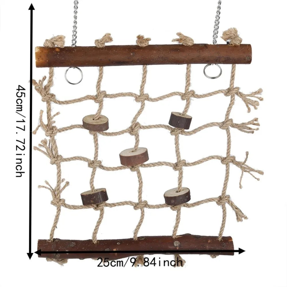 Hemp Rope Wooden Climbing Ladder Swing Toy for Parrots