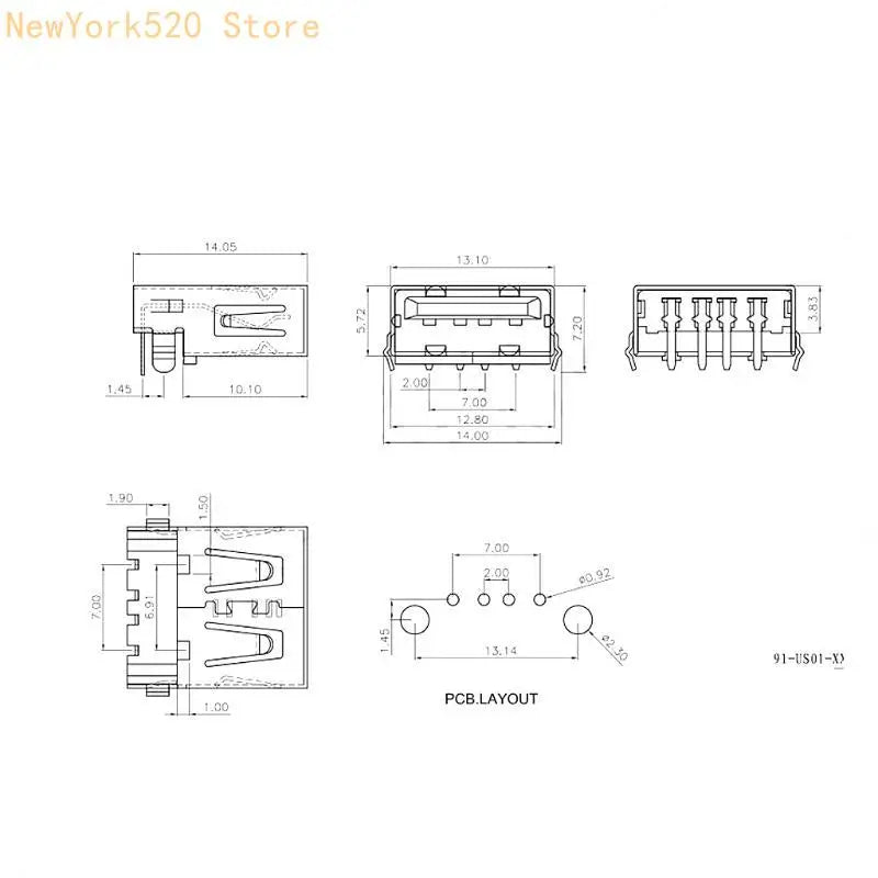 10 Pcs Micro USB Type B 5-Pin Female Socket Connector 90°