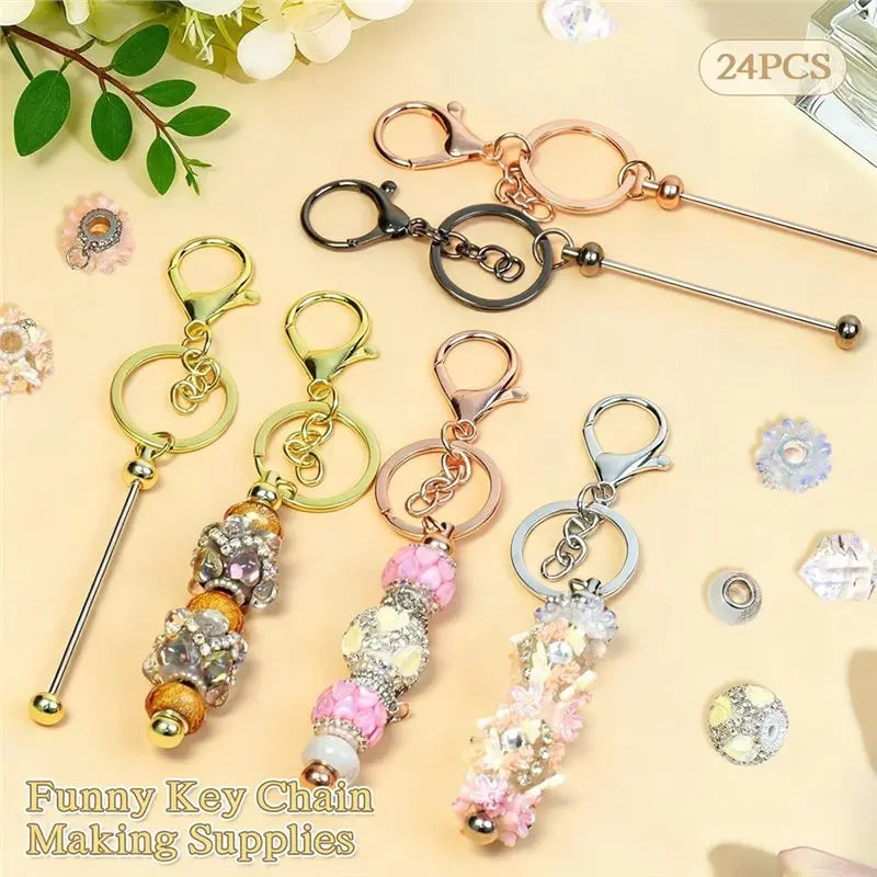 Beadable Keychain Making Kit 24 PCS – DIY Jewelry Craft Set
