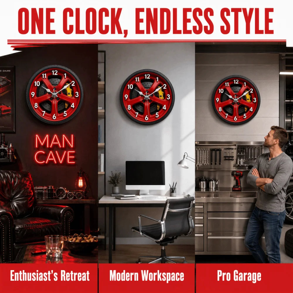2D Flat Motorcycle Wheel Hub Wall Clock – Silent Quartz 20–30cm