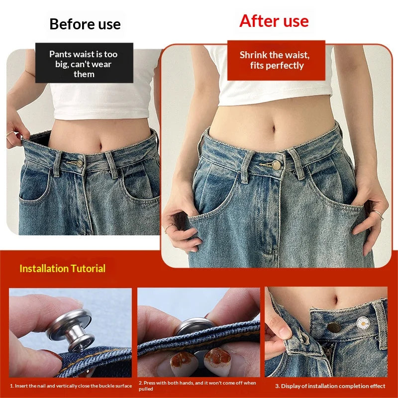 Detachable Metal Jeans Buttons – Adjustable Waist Tightener