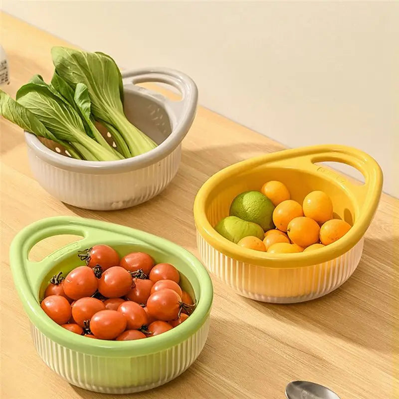 Double-Layer Drain Basket Set – Fruit & Vegetable Colander 4 Pack