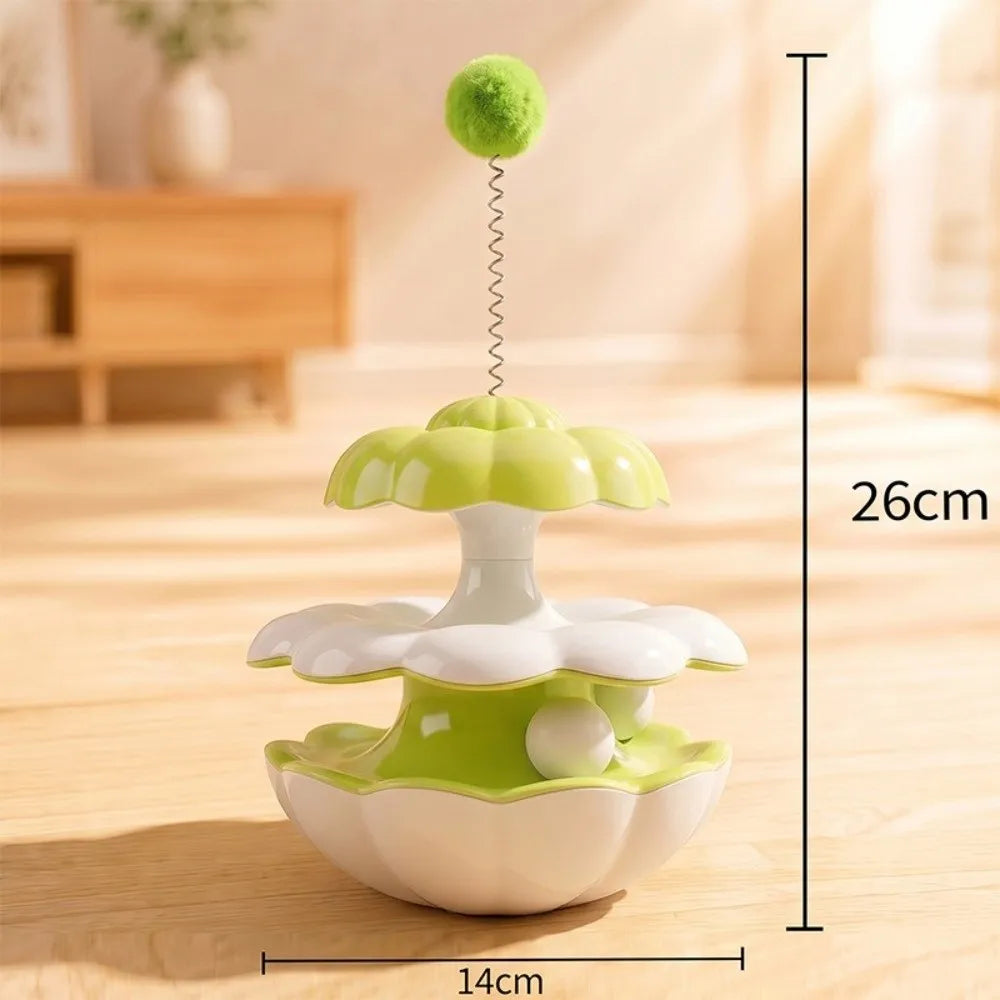 Interactive Cat Turntable Toy – Spring Rotating Ball & Tumbler