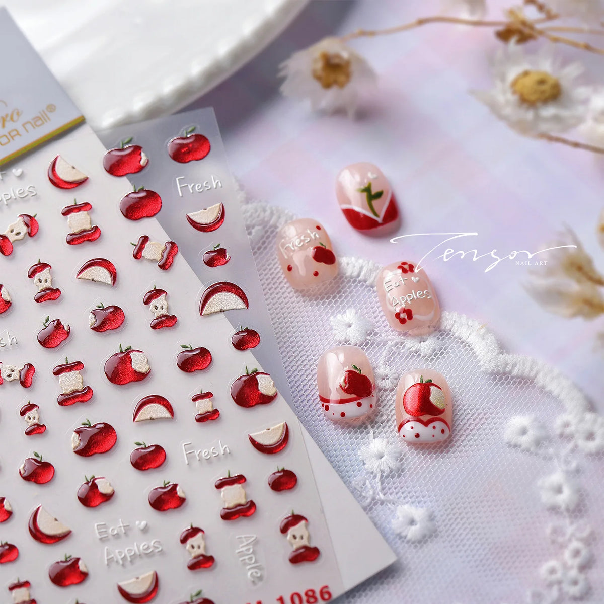 5D Jelly Red Apple Nail Art Stickers – Kawaii Fruit Decals