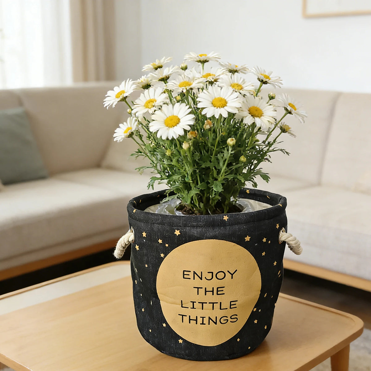 Nordic Linen Planter Bag with Rope Handles | Round Home Décor