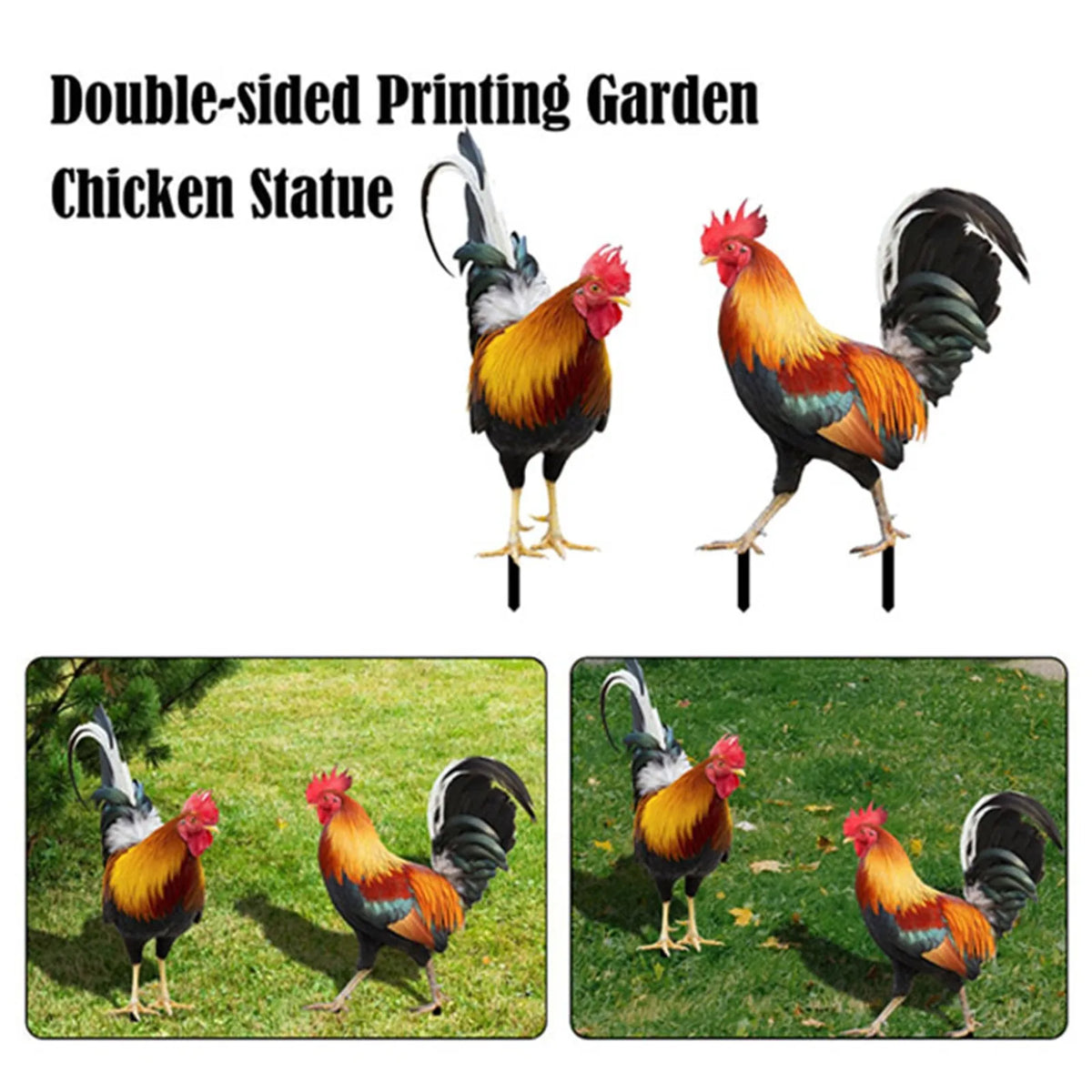 2D Acrylic Rooster Garden Stake – Weatherproof Yard Art Decor