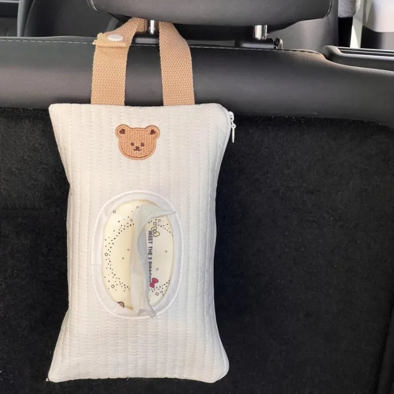 Cute Bear Car Hanging Tissue Box & Storage Bag | Flannel