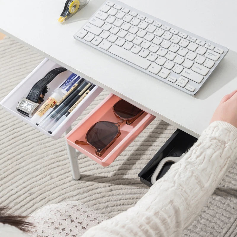 No-Drill Under-Desk Pull-Out Storage Drawer Organizer Box