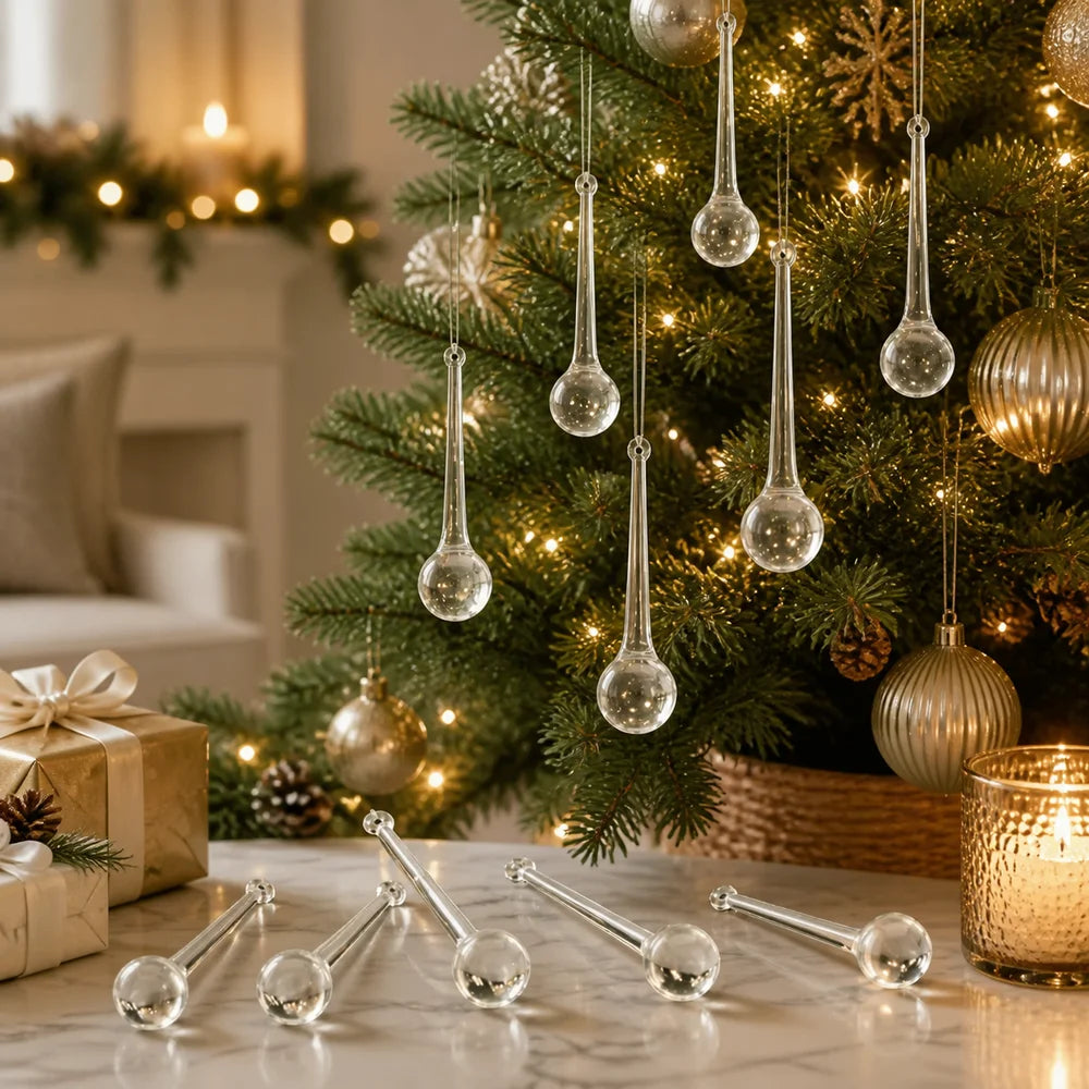 10PCS Teardrop Crystal Christmas Tree Hanging Pendants Ornaments