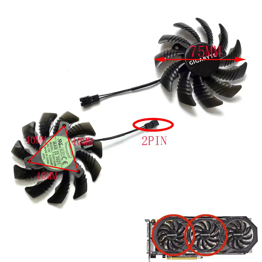 75mm GPU Fan Replacement for Gigabyte GTX 970 Windforce 3-Pin