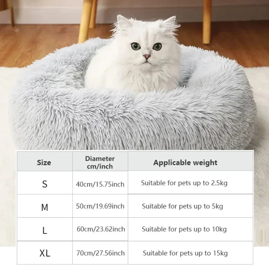 Plush Round Pet Bed 40–70cm Washable Warm Dog & Cat Nest