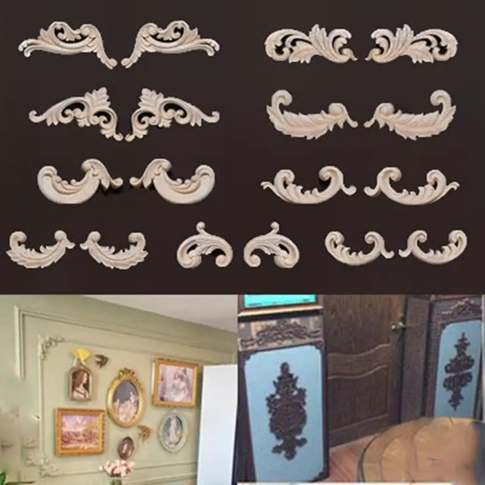 Floral Wood Carved Corner Appliqués – Wall & Door Decoration