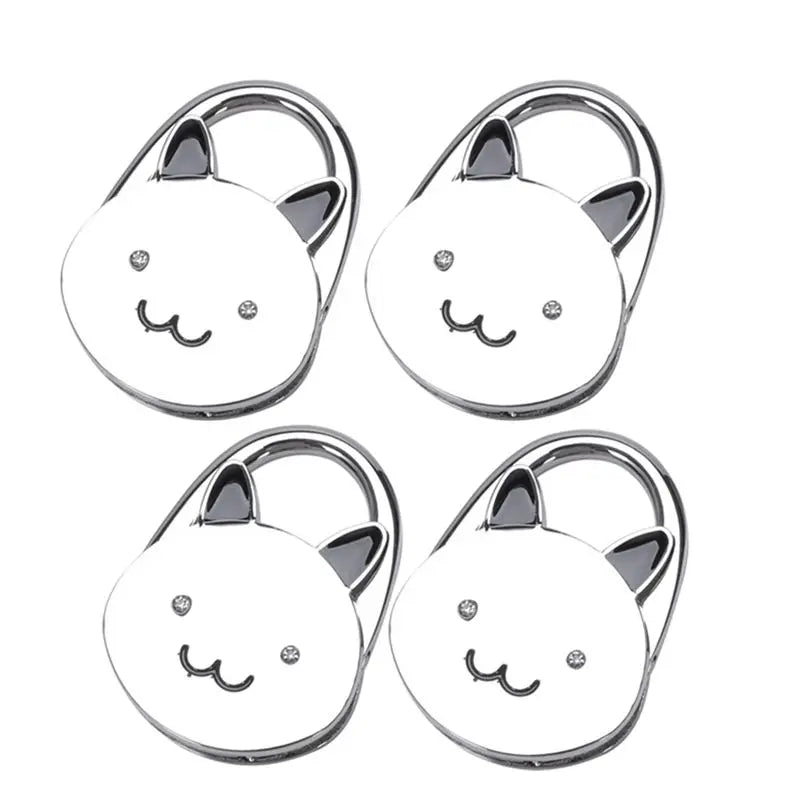 Cat Cartoon Foldable Handbag Hook Anti-Slip Rubber Base 4-Pack