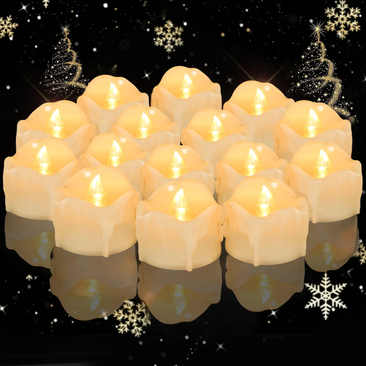 Flickering Dripping Wax LED Tea Light Candles – 12/24 Pack