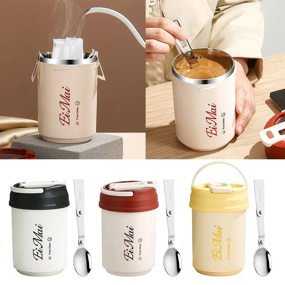 304 Stainless Steel Insulated Coffee Mug 450ml + Folding Spoon