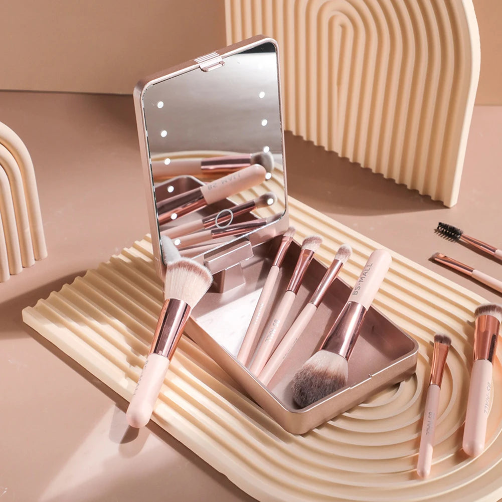 14-Piece Portable Makeup Brush Set with Lighted Mirror Case