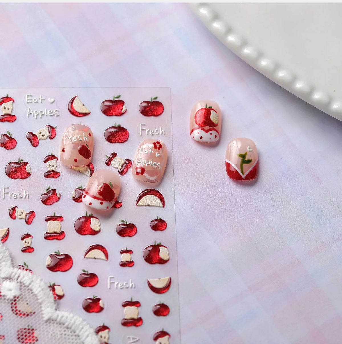 5D Jelly Red Apple Nail Art Stickers – Kawaii Fruit Decals