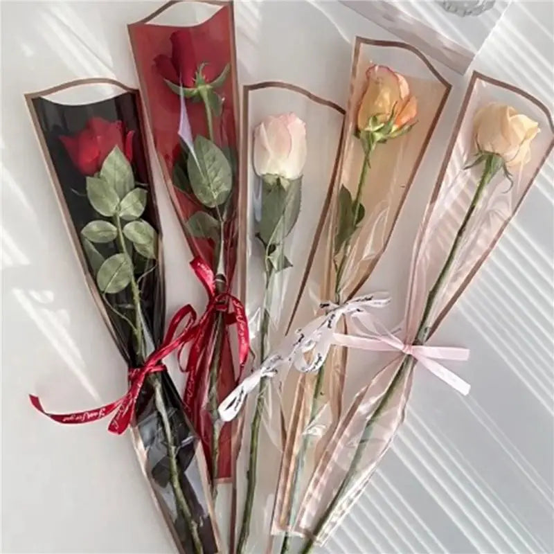 100-Pack Black Single Rose Sleeves – Floral Bouquet Wrapping Bags