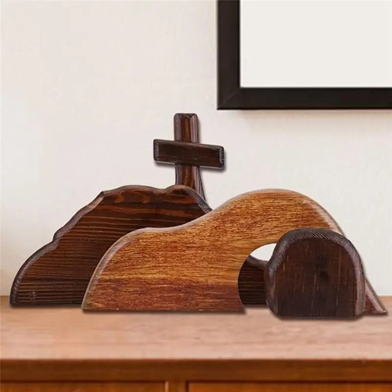 Empty Tomb Easter Scene & Cross Wooden Figurine Ornament