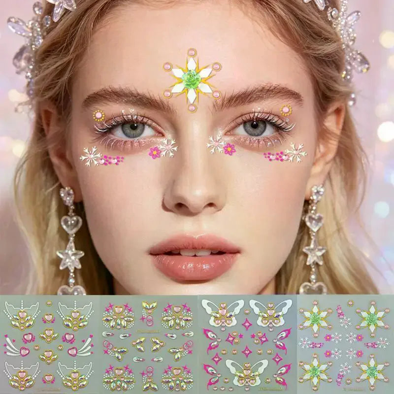 Glitter Crystal Face Jewel Stickers – Rhinestone Party Decals