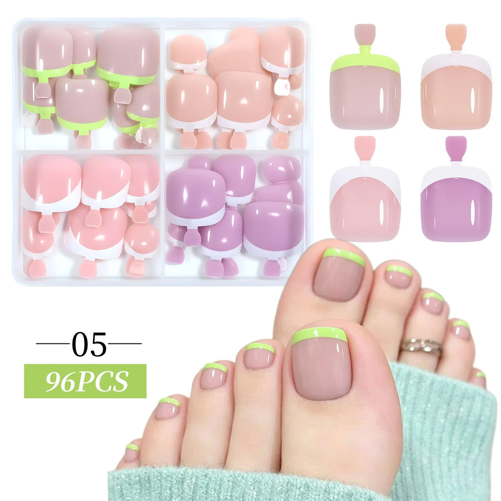 96Pcs Press On Toenails Cat Eye French Glitter Full Cover Tips