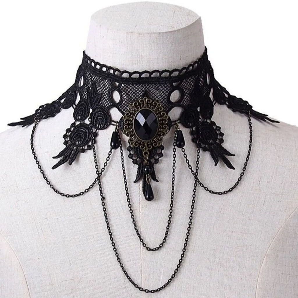 Gothic Lace Choker Necklace – Dark Vintage Women's Collar