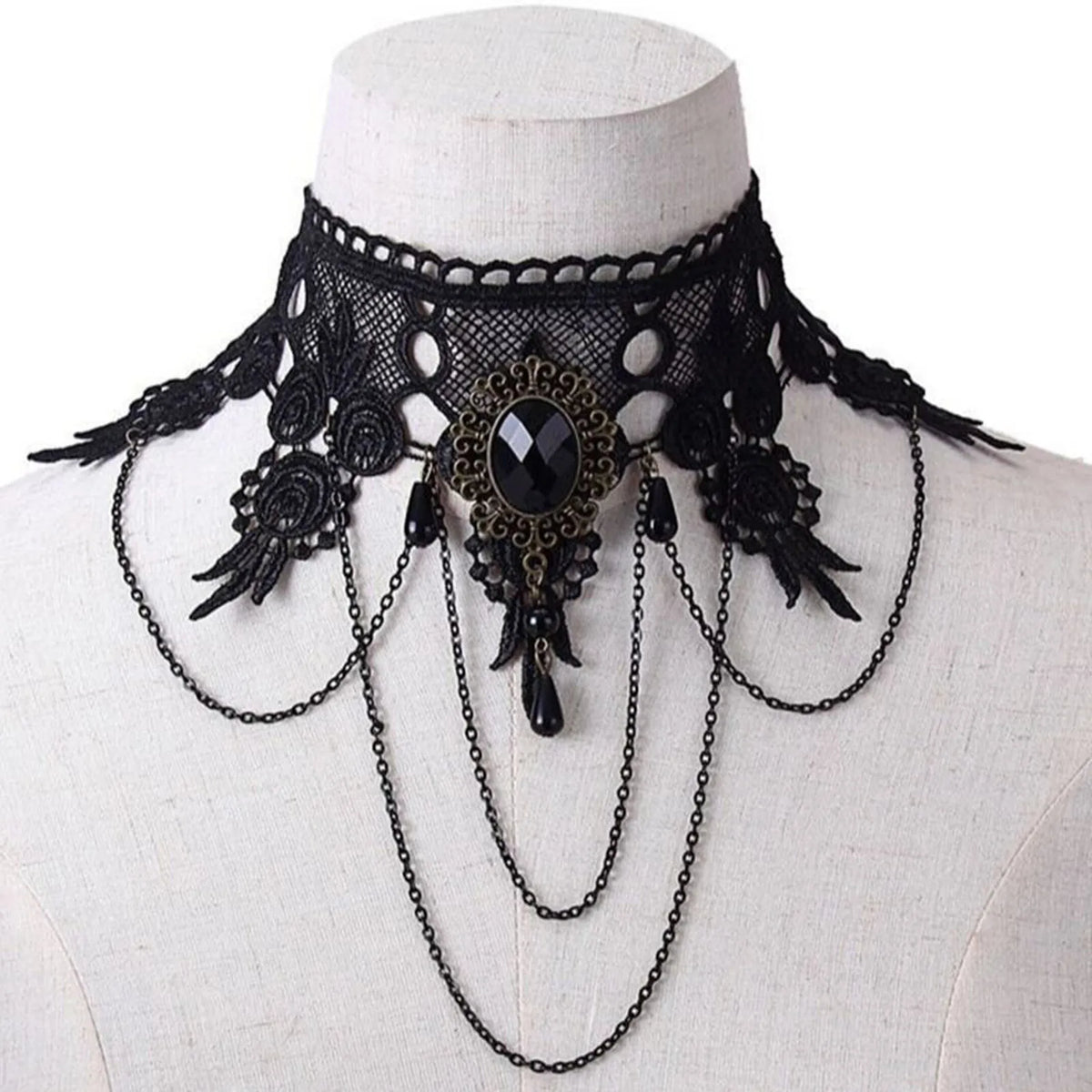 Gothic Lace Choker Necklace – Dark Vintage Women's Collar