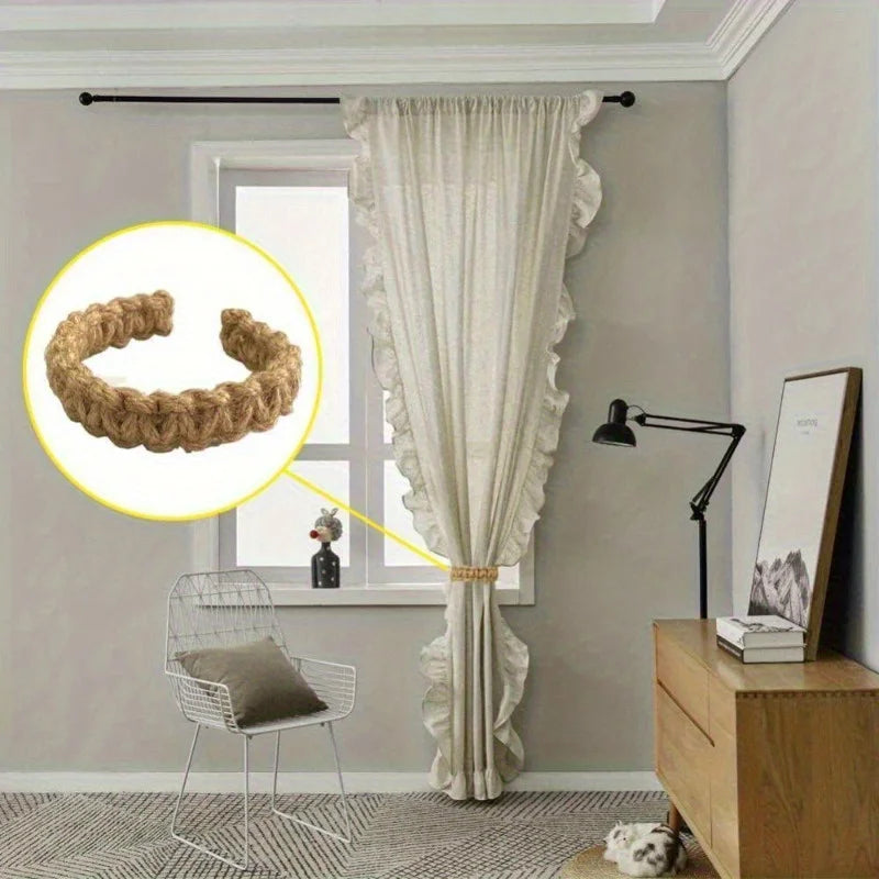 Hand-Woven Hemp Rope Curtain Tether & Decorative Bracket