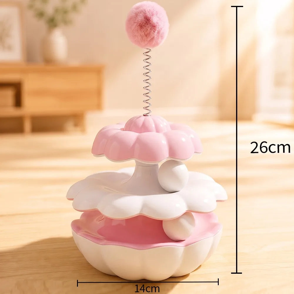 Interactive Cat Turntable Toy – Spring Rotating Ball & Tumbler