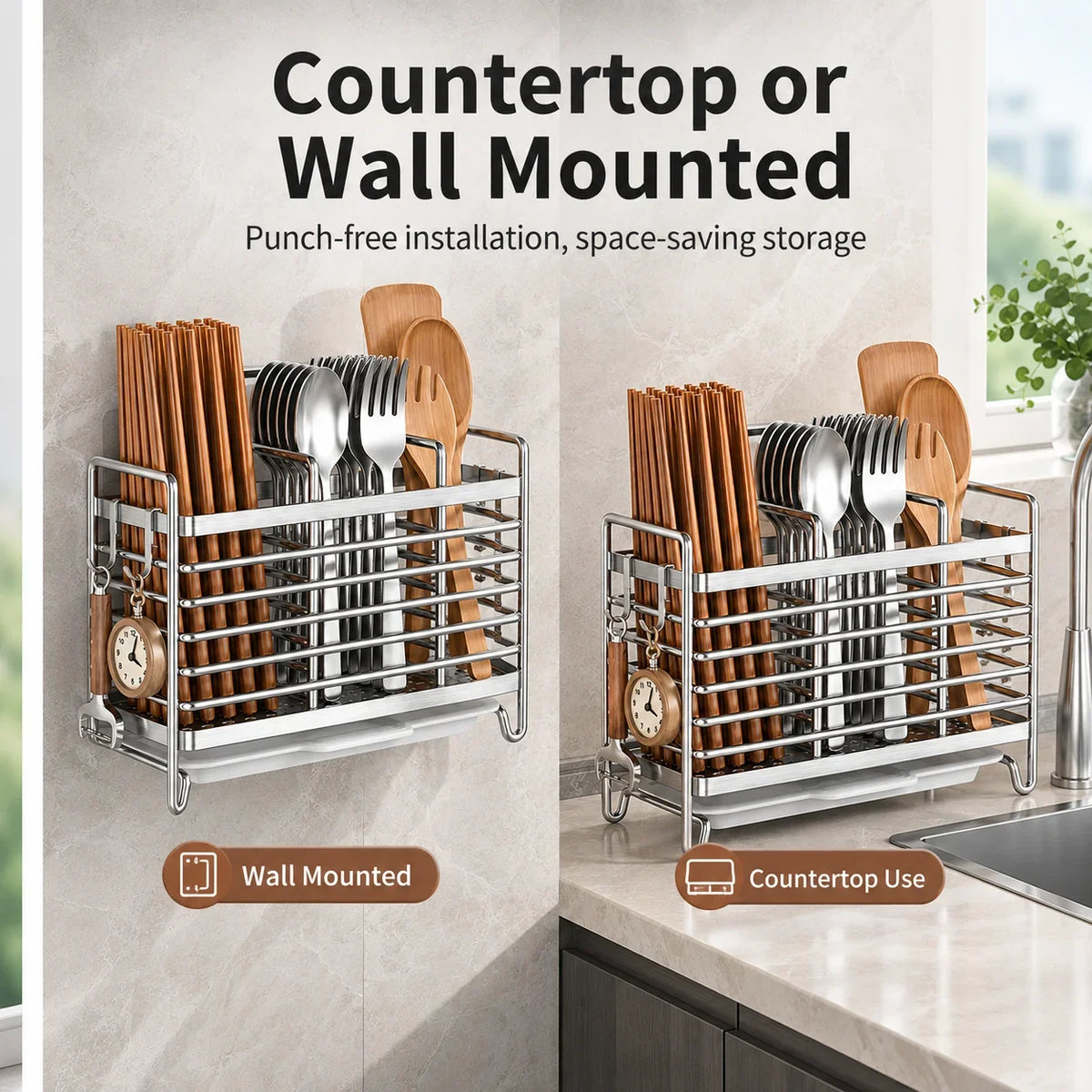 Stainless Steel Cutlery Organizer Drain Rack & Chopstick Holder