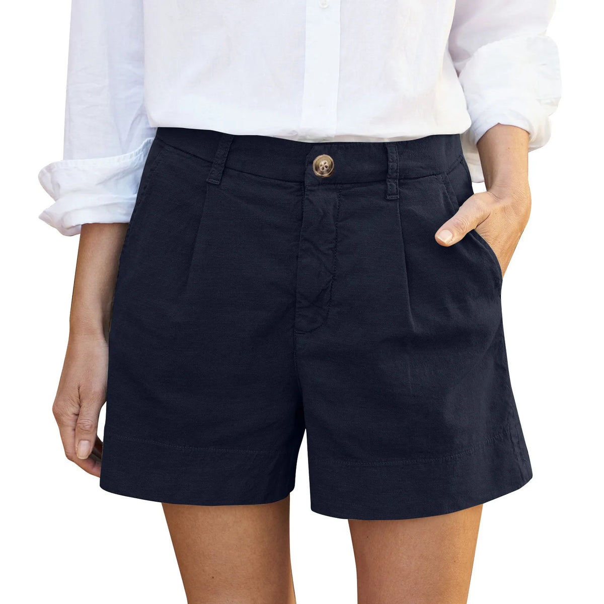 Women's Linen Shorts High Waist Wide Leg Beach Shorts & Pockets