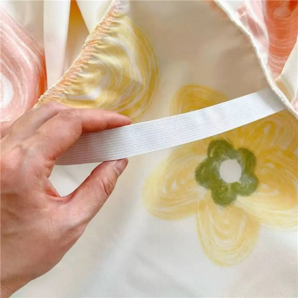 Floral 3-in-1 Cotton Bed Sheet Set with Lace Skirt & Pillowcases