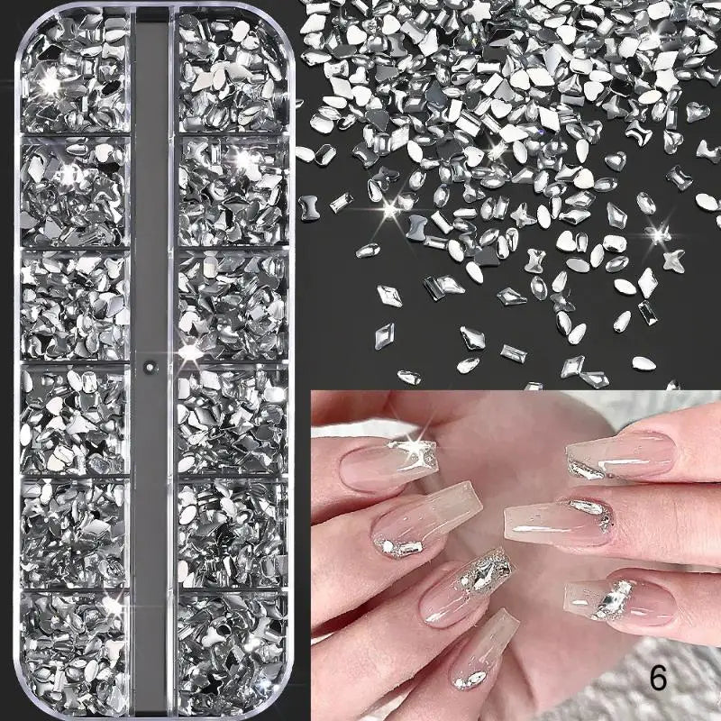 12-Grid 3D Flatback Nail Rhinestones – Crystal Diamond Nail Art