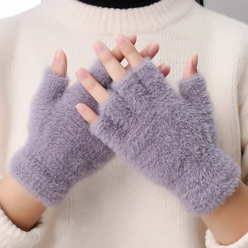 Winter Touch Screen Knit Gloves – Warm Faux Mink Mittens