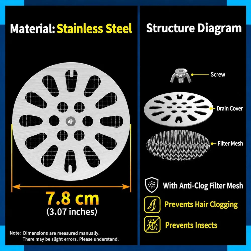 Stainless Steel Round Drain Cover with Mesh Hair Catcher