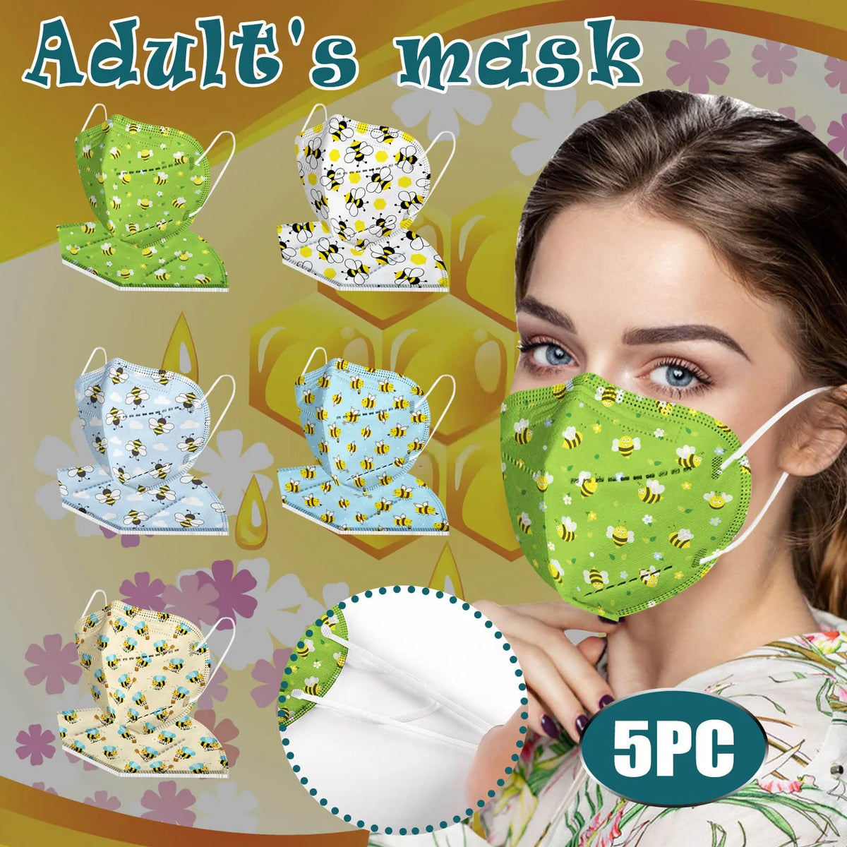 5-Pack Adult Cute Printed Disposable Face Masks – Breathable